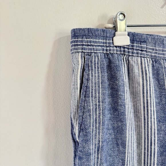 Old Navy Pants Pull On L Linen Wide Leg Navy Blue White Stripe Nautical Beachy - Picture 3 of 9